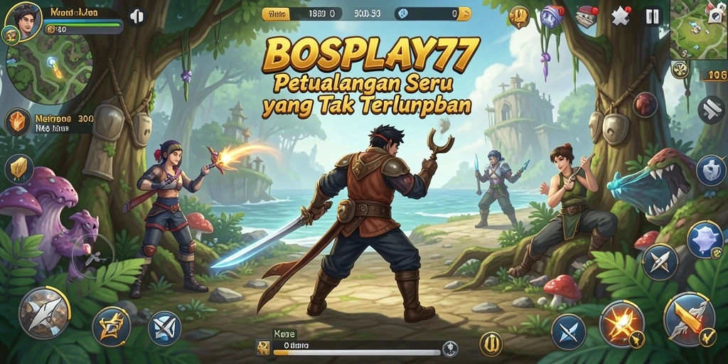 Tangkapan layar BOSPLAY77 menampilkan pertarungan epik dan eksplorasi dunia petualangan.