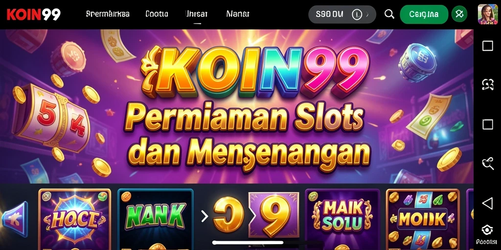 Screenshot gameplay KOIN99 menampilkan slot dengan tema menarik dan efek visual yang memukau.