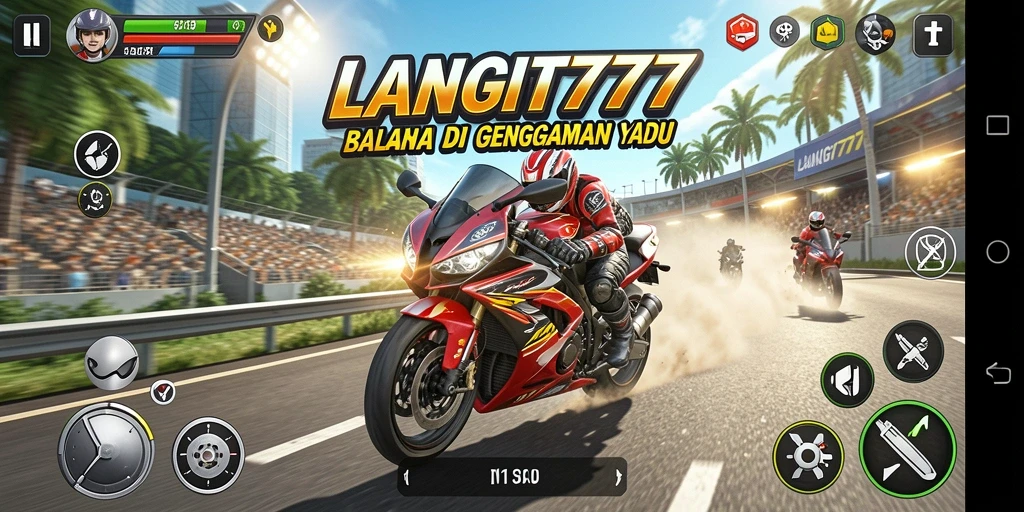 Screenshot menunjukkan balapan sepeda motor yang menegangkan di LANGIT777.