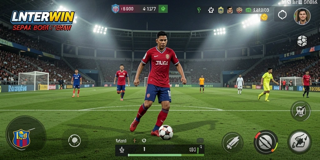 Gameplay LNTERWIN yang menegangkan dalam pertandingan sepak bola.
