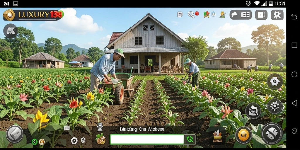 Tampilan menarik gameplay LUXURY138 dengan aktivitas bertani.