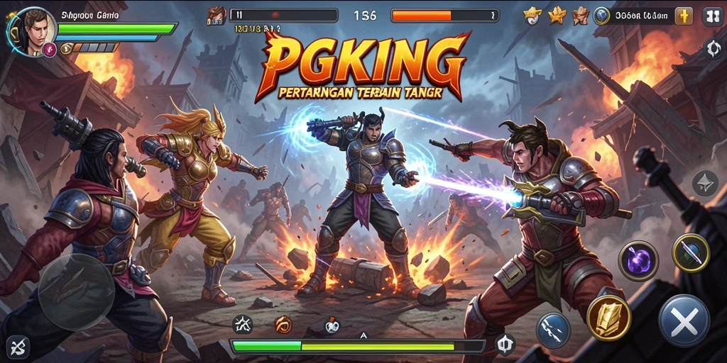 Tangkapan layar utama PGKING menampilkan pertarungan seru yang mendebarkan.