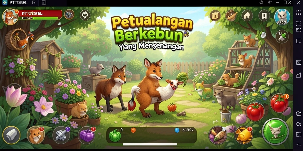 Tampilan gameplay PTTOGEL yang menarik dengan kebun yang subur.