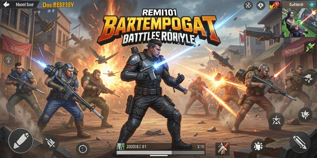 Tangkapan layar utama REMI101 menampilkan aksi seru pertempuran Battle Royale.