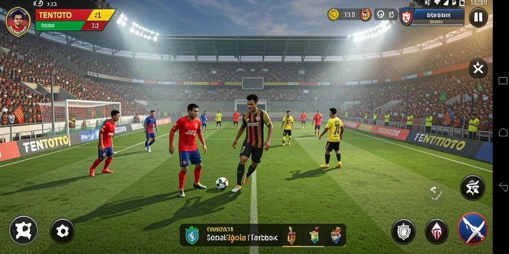 Screenshot gameplay TENTOTO menampilkan aksi seru di lapangan.