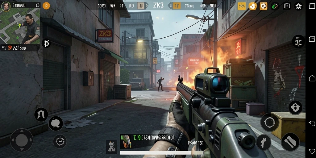 Screenshot utama ZK3 menampilkan aksi intens dalam gameplay TPS.