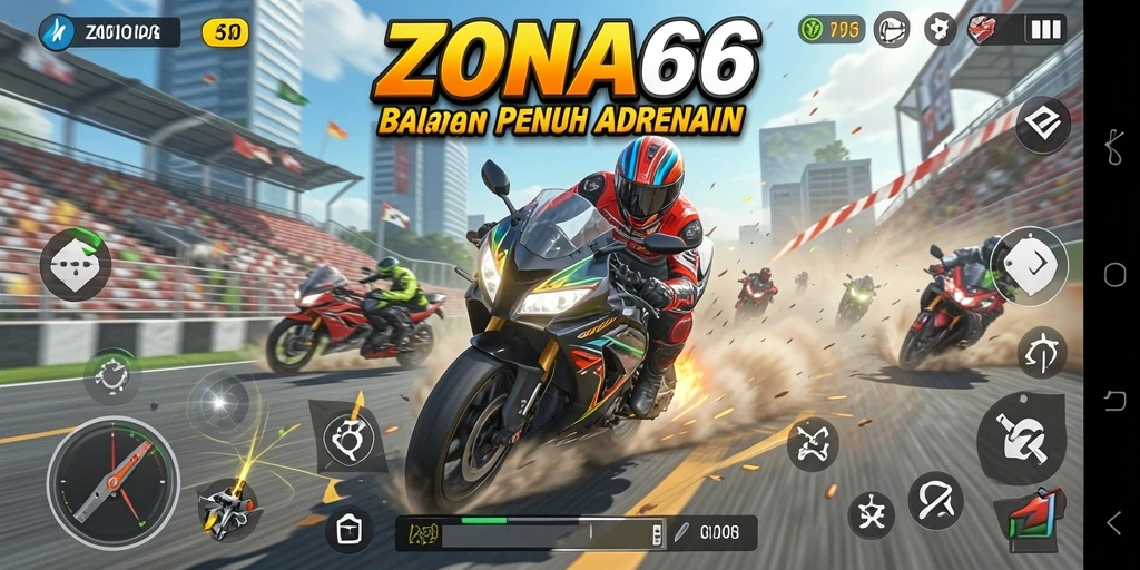 Tampilan mendebarkan dari gameplay balapan motor di ZONA66.
